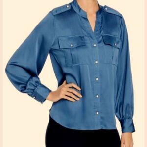 Karl Lagerfeld epaulette top blouse utility blue M military